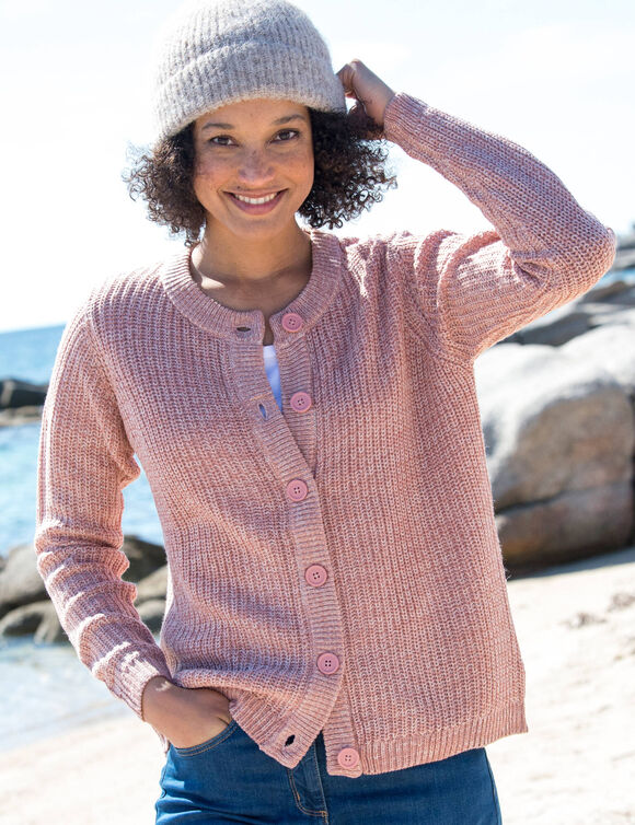 Gilet boutonné en maille anglaise (bois de rose chiné) Gilet boutonné en maille anglaise (bois de rose chiné)